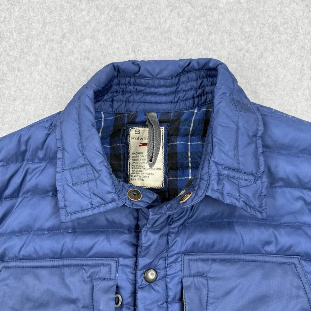 Relwen Jacket Mens Small Blue Puffer Goose‎ Down Quilted Snap Button Outdoors